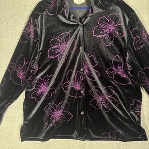 VNTG Cervelle Top Women’s 2X Velvet‎ Black Shimmer Purple Fairy Whimsigoth Goth